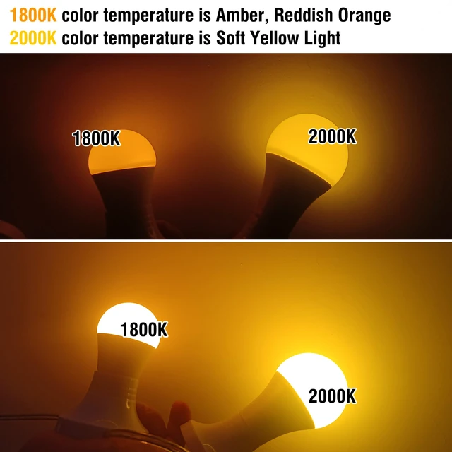 Alt view image 4 of 7 - A19 Amber Light Bulbs 1800K,9W Warm Light Bulb 800Lm, Blue Light Blocking Orange Yellow Light Bulb 60 Watt Equivalent, E26 Base for Healthy Sleep, Bedroom, Porch, Patio Lighting, Non-Dimmable, 2 Pack