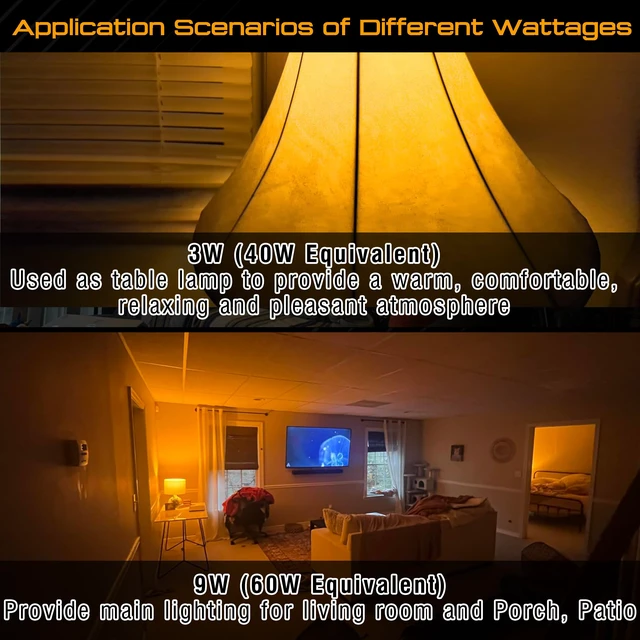 Alt view image 6 of 7 - A19 Amber Light Bulbs 1800K,9W Warm Light Bulb 800Lm, Blue Light Blocking Orange Yellow Light Bulb 60 Watt Equivalent, E26 Base for Healthy Sleep, Bedroom, Porch, Patio Lighting, Non-Dimmable, 2 Pack