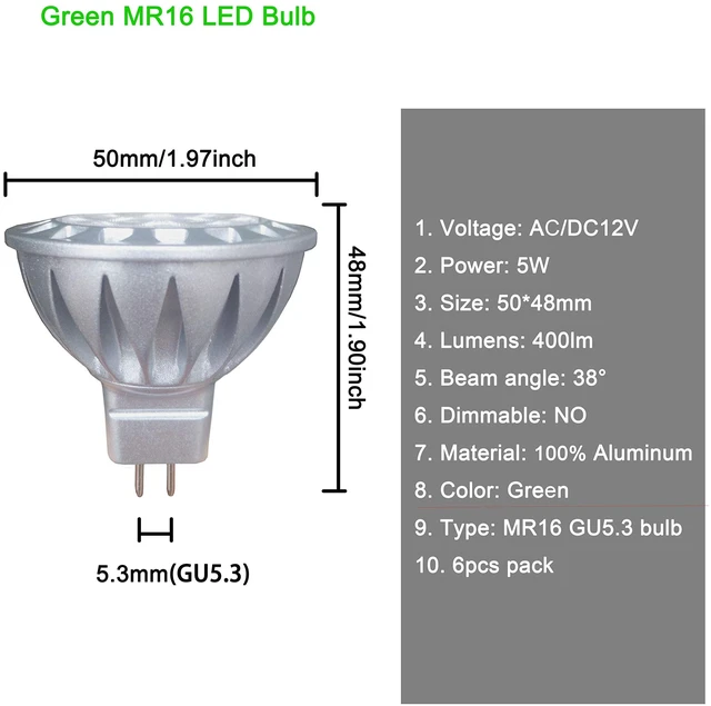 Alt view image 2 of 6 - MR16 GU5.3 Green Led Bulb 5W 12V Low Voltage for Christmas Landscape Replace 20W 35W 50W Halogen, Led Green Bulb for Halloween Outdoor Landscape Yard Tree Lighting,Not Dimmable,38 Deg,6 Pack
