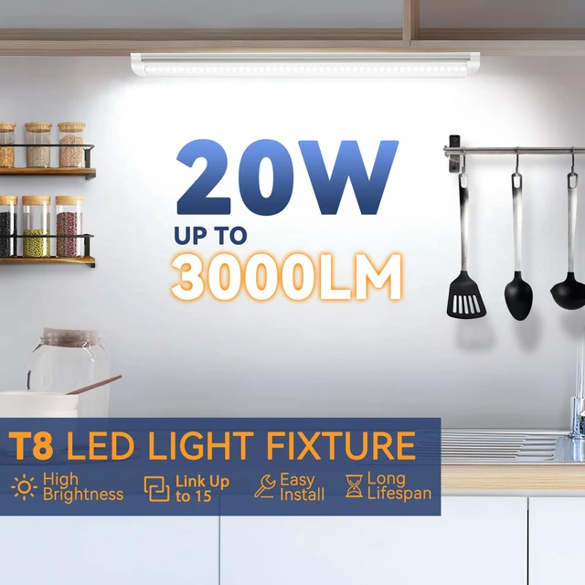 Alt view image 2 of 7 - 1.5FT LED Shop Light, 20W Under Cabinet Lighting 6000K, V-Shape 18" T8 Tube Fixtures, Linkable Under Counter Lights for Kitchen, Workbench, Workshop, Plug and Play, ETL Listed, 2 Pack