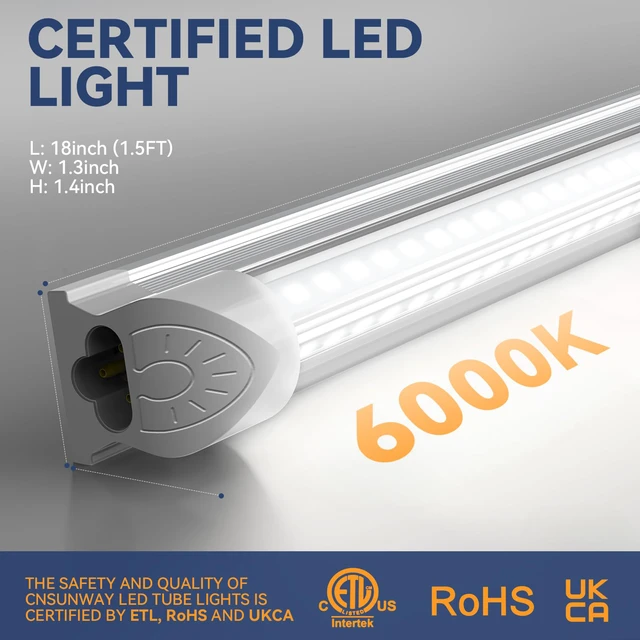 Alt view image 4 of 7 - 1.5FT LED Shop Light, 20W Under Cabinet Lighting 6000K, V-Shape 18" T8 Tube Fixtures, Linkable Under Counter Lights for Kitchen, Workbench, Workshop, Plug and Play, ETL Listed, 2 Pack