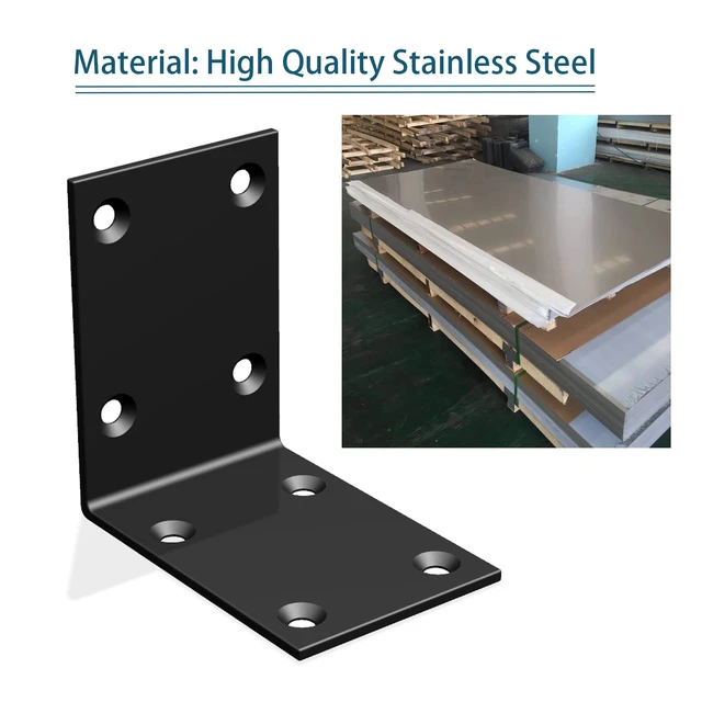Alt view image 2 of 6 - Black Stainless Steel Corner Bracket L Brackets Metal Corner Brace 20Pcs, 2.8x2.8x2(inch), Heavy Duty Metal Anger Bracket for Wood Corner/Shelf Supporter