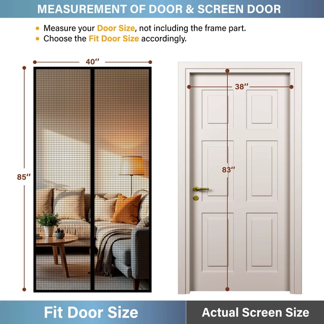Alt view image 2 of 6 - Magnetic Fiberglass Screen Door -Fit Door Size 38.0 x 83.0'' Screen Door Mesh for Front Door or Sliding Door, Pet & Kid Friendly, Stripe Black