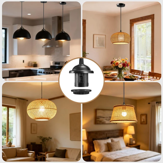 Alt view image 2 of 5 - Black Pendant Light Kit, Vintage Hanging Light Kit, Hardwired Lamp Kit E26 E27 Ceiling Pendant Light Fixture, Adjustable Lamp Socket Pendant Light Wiring Kit Ceiling Light Kit, No Bulb