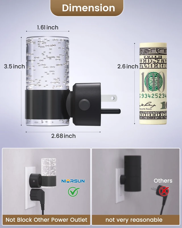 Alt view image 5 of 6 - Night Light Plug into Wall, Dimmable Nights Lights with 3 CCT & 5 Brightness Levels, Slim Acrylic Plug in Night Light, Auto Dusk to Dawn Sensor for Stairs, Hallway, Bathroom(2 Pack, Black)