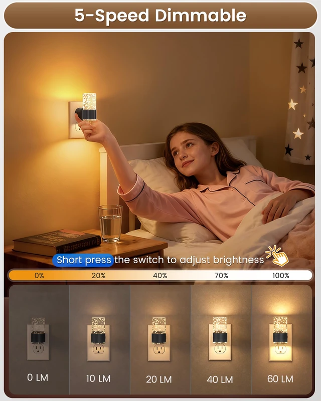 Alt view image 6 of 6 - Night Light Plug into Wall, Dimmable Nights Lights with 3 CCT & 5 Brightness Levels, Slim Acrylic Plug in Night Light, Auto Dusk to Dawn Sensor for Stairs, Hallway, Bathroom(2 Pack, Black)