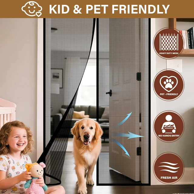 Alt view image 6 of 6 - Magnetic Fiberglass Screen Door -Fit Door Size 38.0 x 83.0'' Screen Door Mesh for Front Door or Sliding Door, Pet & Kid Friendly, Stripe Black