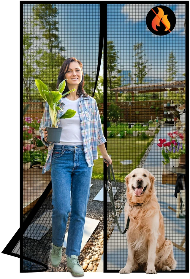 Main image of Magnetic Fiberglass Screen Door -Fit Door Size 38.0 x 83.0'' Screen Door Mesh for Front Door or Sliding Door, Pet & Kid Friendly, Stripe Black