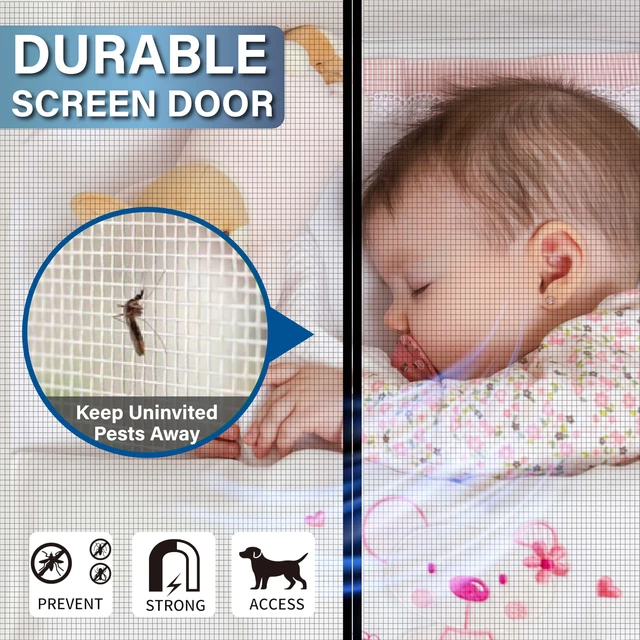 Alt view image 4 of 6 - Magnetic Fiberglass Screen Door -Fit Door Size 38.0 x 83.0'' Screen Door Mesh for Front Door or Sliding Door, Pet & Kid Friendly, Stripe Black