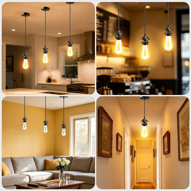 Alt view image 5 of 5 - Black Pendant Light Kit, Vintage Hanging Light Kit, Hardwired Lamp Kit E26 E27 Ceiling Pendant Light Fixture, Adjustable Lamp Socket Pendant Light Wiring Kit Ceiling Light Kit, No Bulb