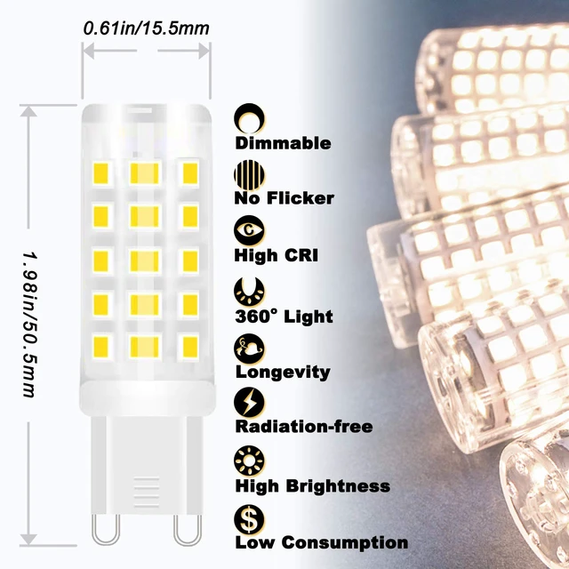 Alt view image 2 of 6 - G9 Led Bulbs Dimmable 3W Replace 20W 25W 30W Halogen,4000K Natural White AC120V T4 Clear G9 Bi-pin Led Bulbs for Chandelier Pendant Wall Home Lighting,300LM,360Deg,10Pack