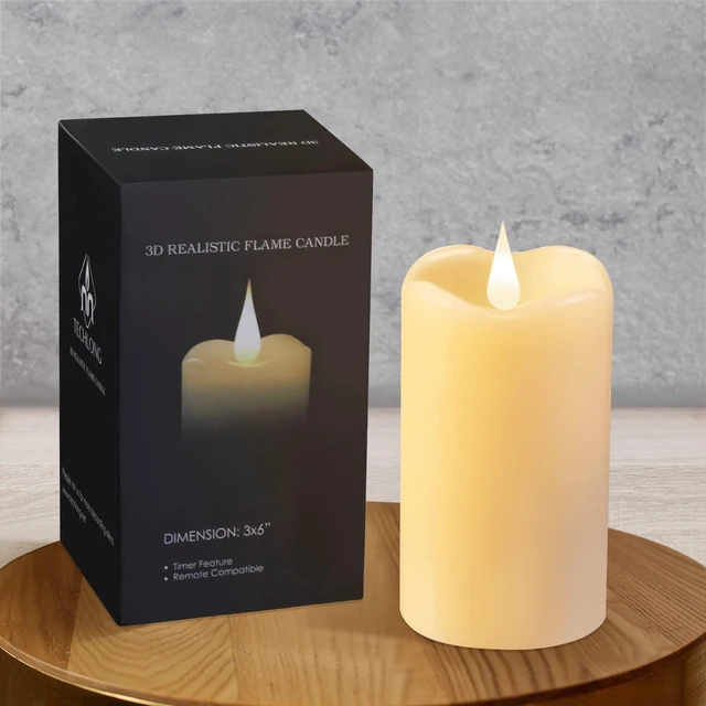 Main image of Flickering Flameless Candles with 3D Moving Flame, Last 1000+ Hours Battery Operated Candles with Timer, Ivory Real Wax Pillar Electric LED Candle for Wedding Christmas Party/3" x 6"