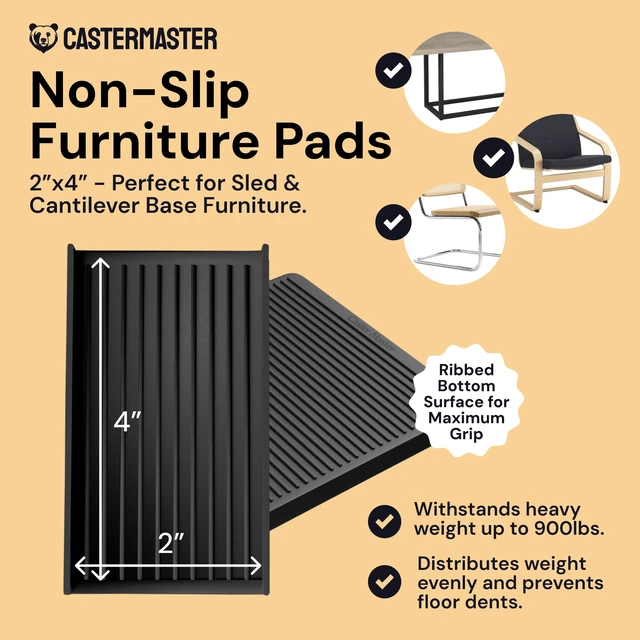 Alt view image 2 of 7 - Rectangular Rubber Pads - 2x4 in Black, 4 Pack Anti-skid rectangular caster cups - Use for chairs & furniture, non-slip floor protection