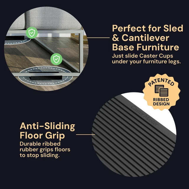 Alt view image 5 of 7 - Rectangular Rubber Pads - 2x4 in Black, 4 Pack Anti-skid rectangular caster cups - Use for chairs & furniture, non-slip floor protection