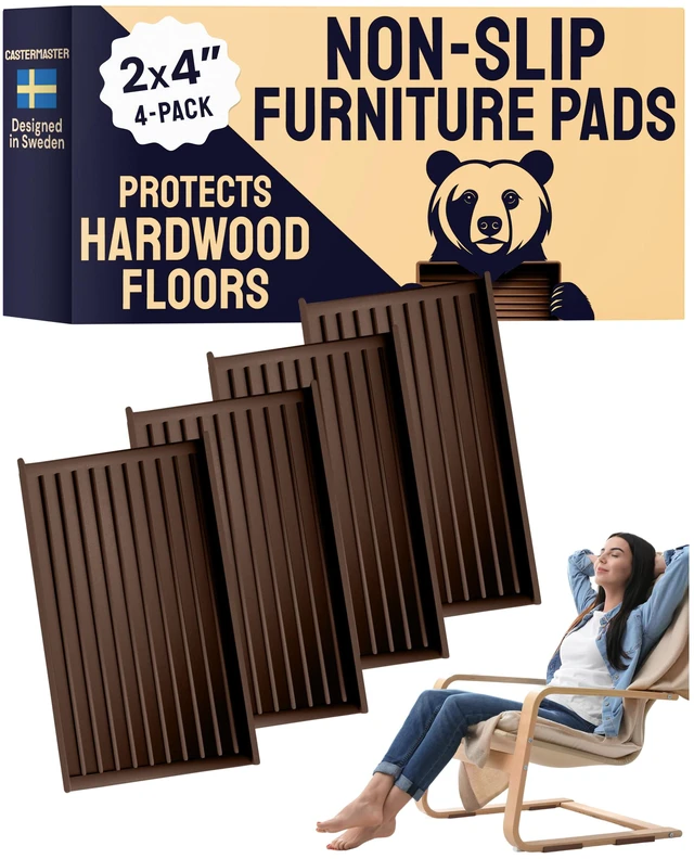 Main image of Rectangular Rubber Pads - 2x4 in Brown, 4 Pack Non-slip rectangular caster cups - quiet feet - Use for chairs & furniture on hardwood floors