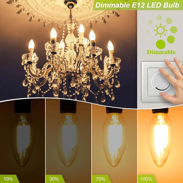 Alt view image 2 of 7 - Dimmable Candelabra LED Light Bulb 40W Equivalent, E12 Chandelier Light Bulbs Warm White 3000K, 400LM, CRI 85+, B11 Type B Ceiling Fan Bulb 4W, Clear Filament Candle Light Bulbs Small Base, 12 Pack