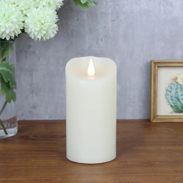Main image of Flameless Candles Flickering 3D Moving Flame, Last 1000+ Hours Battery Operated Candles with Timer, Ivory Real Wax Electric LED Pillar Candles for Home Wedding Decoration | 3" x 6"