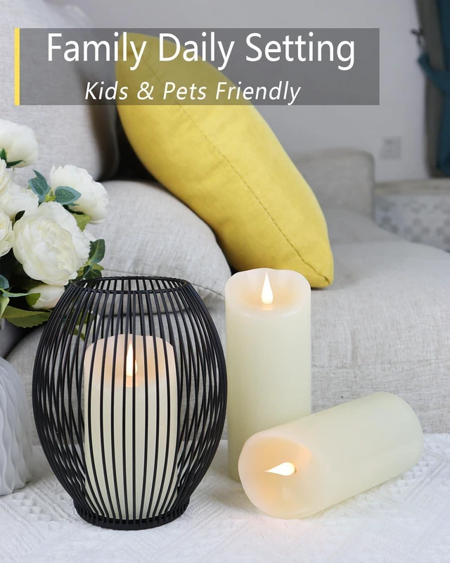 Alt view image 5 of 7 - Flameless Candles Flickering 3D Moving Flame, Last 1000+ Hours Battery Operated Candles with Timer, Ivory Real Wax Electric LED Pillar Candles for Home Wedding Decoration | 3" x 6"