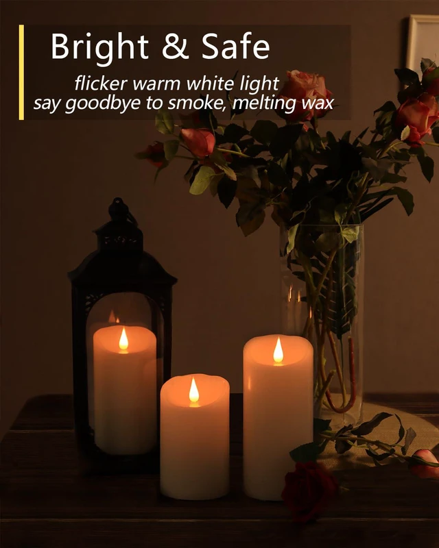 Alt view image 4 of 6 - Flameless Candles Flickering 3D Moving Flame, Last 1000+ Hours Battery Operated Candles with Timer, Ivory Real Wax Electric LED Pillar Candles for Home Wedding Decoration | 3" x 5"