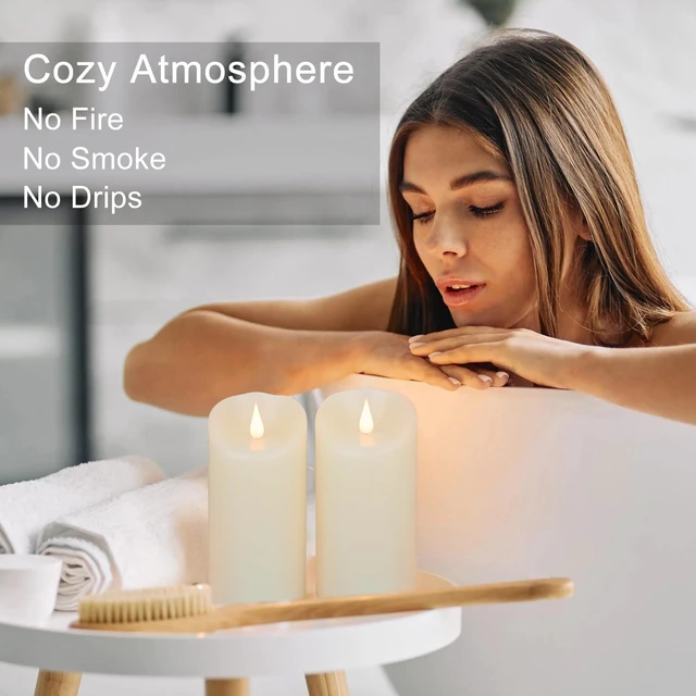 Alt view image 6 of 7 - Flameless Candles Flickering 3D Moving Flame, Last 1000+ Hours Battery Operated Candles with Timer, Ivory Real Wax Electric LED Pillar Candles for Home Wedding Decoration | 3" x 6"