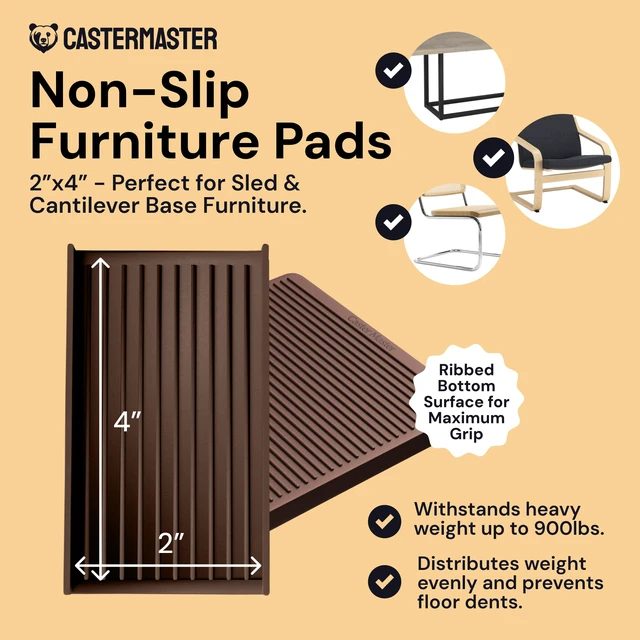 Alt view image 2 of 7 - Rectangular Rubber Pads - 2x4 in Brown, 4 Pack Non-slip rectangular caster cups - quiet feet - Use for chairs & furniture on hardwood floors