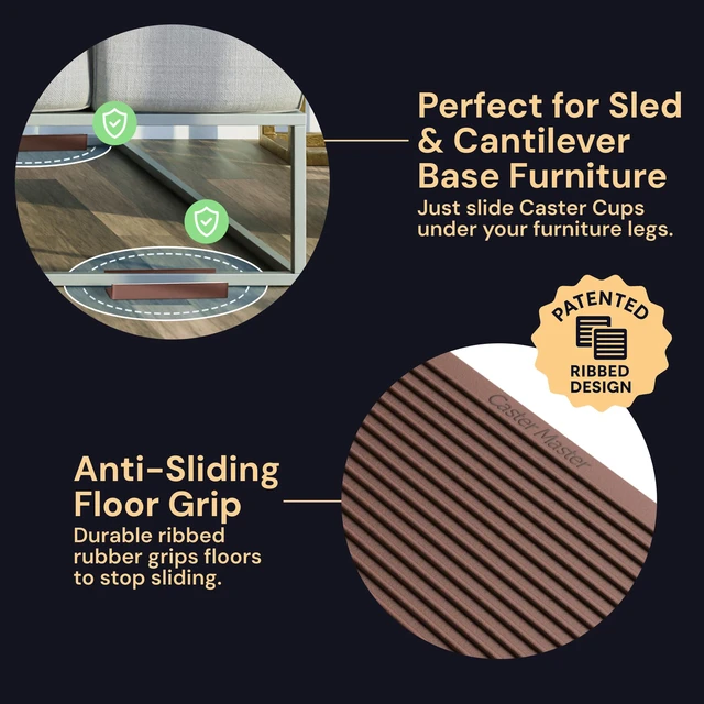 Alt view image 5 of 7 - Rectangular Rubber Pads - 2x4 in Brown, 4 Pack Non-slip rectangular caster cups - quiet feet - Use for chairs & furniture on hardwood floors