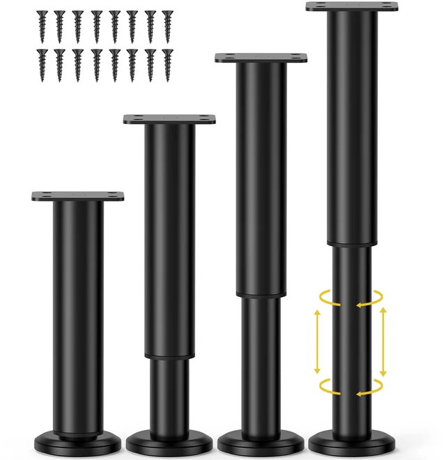 Main image of 4 Pcs Adjustable Bed Center Support Legs 7.08-12.2 inch for Bed Frame/Bed Center Slat, Metal Adjustable Furniture Legs for Bed/Cabinet/Sofa/Dresser/Couch/Table, Heavy Bed Legs Replacement