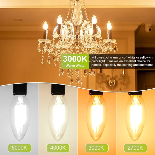 Alt view image 4 of 7 - Dimmable Candelabra LED Light Bulb 40W Equivalent, E12 Chandelier Light Bulbs Warm White 3000K, 400LM, CRI 85+, B11 Type B Ceiling Fan Bulb 4W, Clear Filament Candle Light Bulbs Small Base, 12 Pack