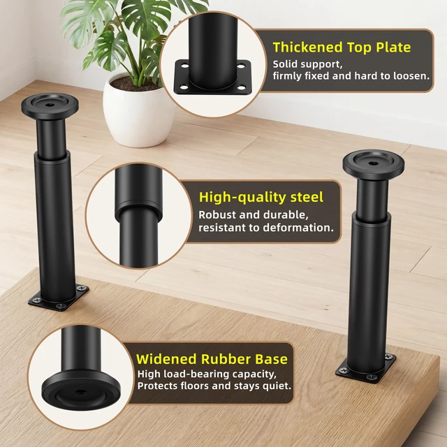 Alt view image 6 of 7 - 4 Pcs Adjustable Bed Center Support Legs 7.08-12.2 inch for Bed Frame/Bed Center Slat, Metal Adjustable Furniture Legs for Bed/Cabinet/Sofa/Dresser/Couch/Table, Heavy Bed Legs Replacement