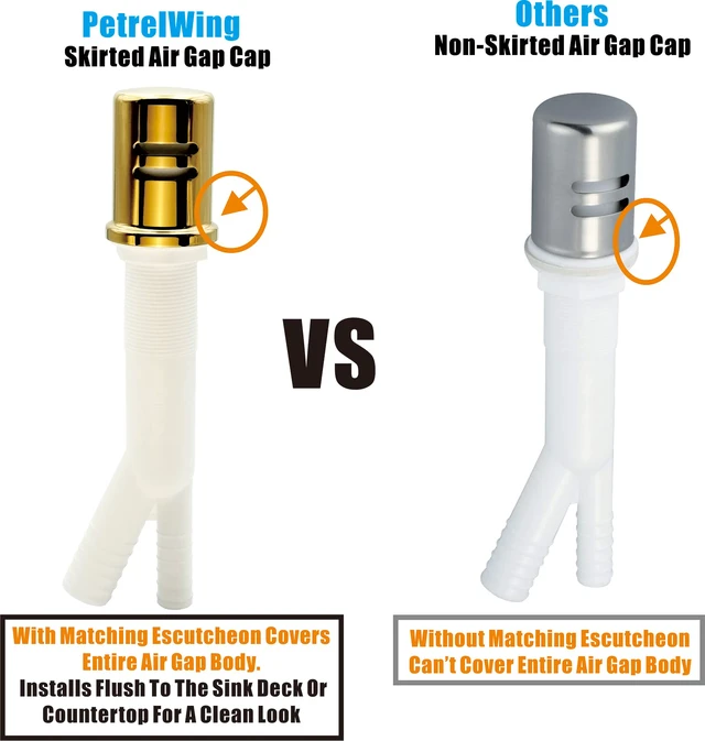Alt view image 4 of 7 - Dishwasher Air Gap Kits with Dishwasher Air Gap Cover and Matching Escutcheon, Replacement air gap dishwasher,Solid Brass Air Gap Cap, Polished Brass Finish