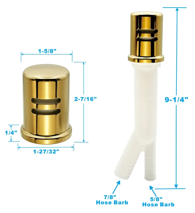 Alt view image 5 of 7 - Dishwasher Air Gap Kits with Dishwasher Air Gap Cover and Matching Escutcheon, Replacement air gap dishwasher,Solid Brass Air Gap Cap, Polished Brass Finish