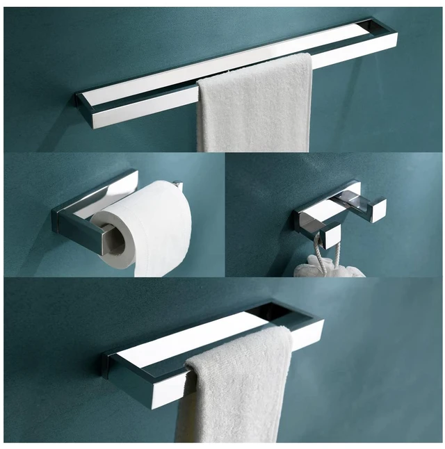Main image of 4-Pieces Bathroom Hardware Set, Polished Chrome Towel Bar Set, Wall Mounted Stainless Steel Bathroom Hardware Accessories Set, 23.6 inch