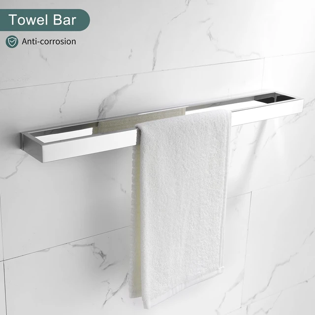Alt view image 2 of 7 - 4-Pieces Bathroom Hardware Set, Polished Chrome Towel Bar Set, Wall Mounted Stainless Steel Bathroom Hardware Accessories Set, 23.6 inch
