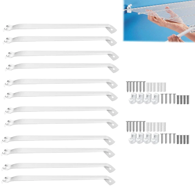 Main image of 12PCS 12 inch Wire Shelf Brackets, Heavy Duty Wire Rack Bracket Epoxy Steel Brackets for Wire Shelves, Rustproof Steel, Anti-Sag Triangular Support, Easy Install for Closet Garage Laundry