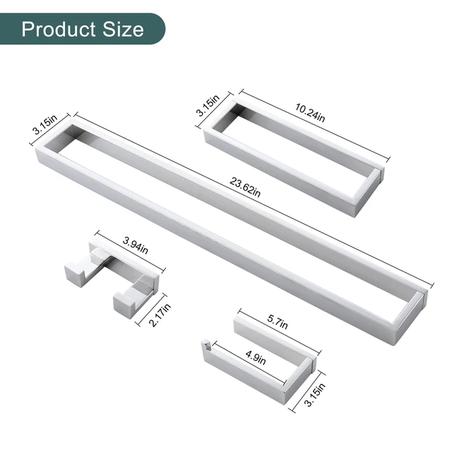 Alt view image 6 of 7 - 4-Pieces Bathroom Hardware Set, Polished Chrome Towel Bar Set, Wall Mounted Stainless Steel Bathroom Hardware Accessories Set, 23.6 inch