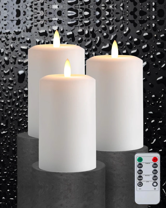 Main image of 3"x6" Flickering Flameless Candles with Remote Timer, LED Candles Set of 3 White Battery Operated Candles, Fake Pillar Candles for Fireplace, Centerpiece and Rustic Decor (Real Wax)