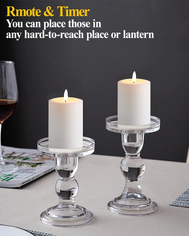 Alt view image 2 of 7 - 3"x6" Flickering Flameless Candles with Remote Timer, LED Candles Set of 3 White Battery Operated Candles, Fake Pillar Candles for Fireplace, Centerpiece and Rustic Decor (Real Wax)