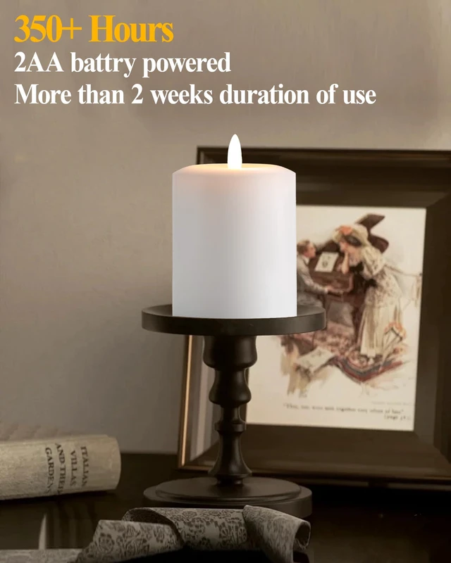 Alt view image 4 of 7 - 3"x6" Flickering Flameless Candles with Remote Timer, LED Candles Set of 3 White Battery Operated Candles, Fake Pillar Candles for Fireplace, Centerpiece and Rustic Decor (Real Wax)