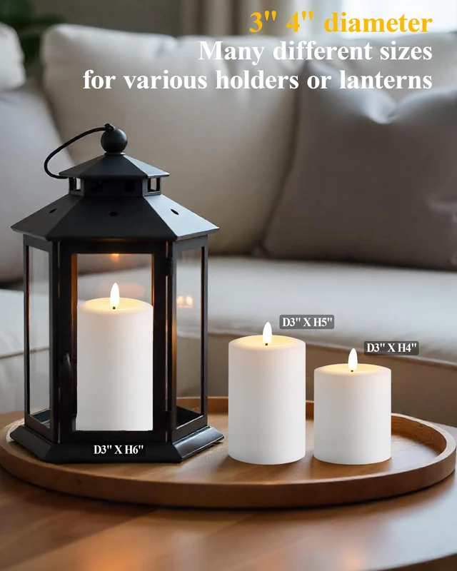 Alt view image 7 of 7 - 3"x6" Flickering Flameless Candles with Remote Timer, LED Candles Set of 3 White Battery Operated Candles, Fake Pillar Candles for Fireplace, Centerpiece and Rustic Decor (Real Wax)