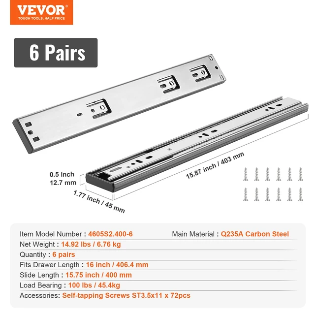 Alt view image 7 of 7 - Soft Close Drawer Slides 6 Pairs 16 Inch, Heavy Duty Full Extension Side Mount Ball Bearing Drawer Glides Kitchen Cabinet Rails, 100LB Load Capacity