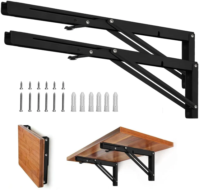 Main image of Folding Shelf Brackets - Heavy Duty Metal Collapsible Shelf Bracket for Bench Table, Shelf Hinge Wall Mounted Space Saving DIY Bracket, Max Load: 150 lb (24 Inch, Black)
