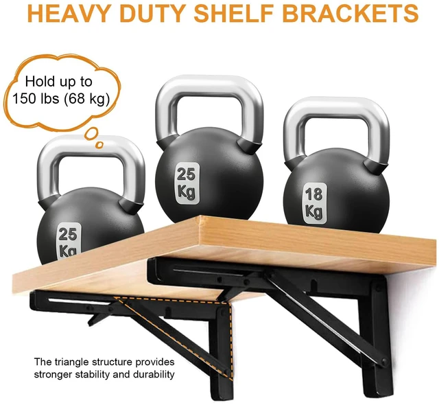 Alt view image 2 of 7 - Folding Shelf Brackets - Heavy Duty Metal Collapsible Shelf Bracket for Bench Table, Shelf Hinge Wall Mounted Space Saving DIY Bracket, Max Load: 150 lb (24 Inch, Black)