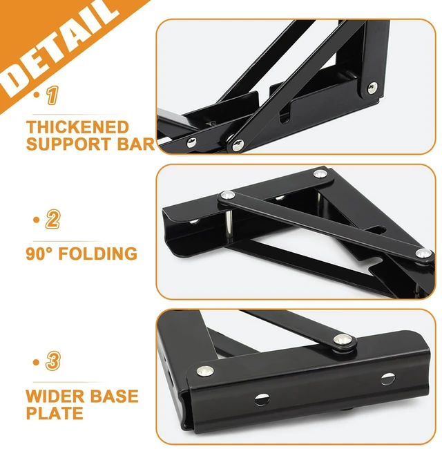 Alt view image 4 of 7 - Folding Shelf Brackets - Heavy Duty Metal Collapsible Shelf Bracket for Bench Table, Shelf Hinge Wall Mounted Space Saving DIY Bracket, Max Load: 150 lb (24 Inch, Black)