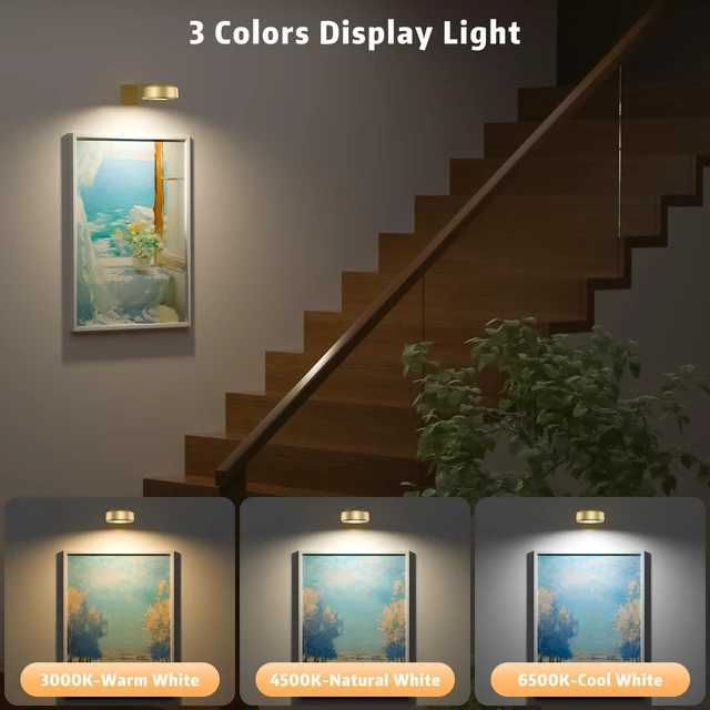 Alt view image 6 of 7 - 6 Pcs Picture Lights, Rechargeable Battery Operated Dimmable 3-Color Wall Light with Remote & Timer for Paintings, Artwork, Gallery, Wall Decor, Photo Frames