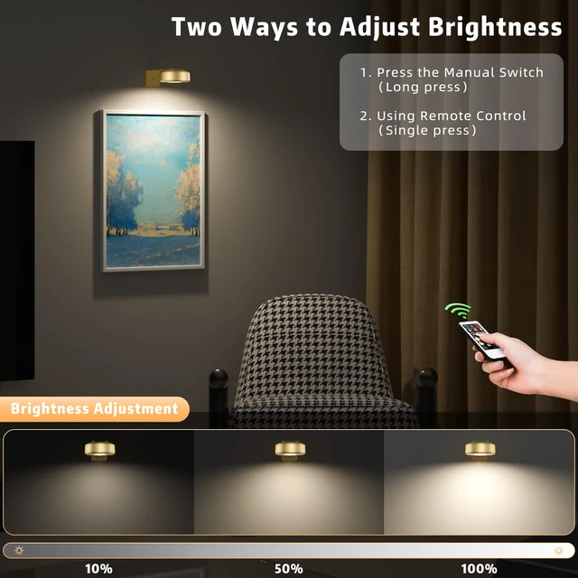 Alt view image 7 of 7 - 6 Pcs Picture Lights, Rechargeable Battery Operated Dimmable 3-Color Wall Light with Remote & Timer for Paintings, Artwork, Gallery, Wall Decor, Photo Frames