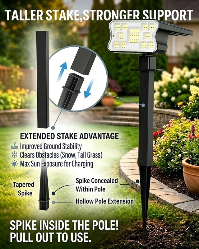 Alt view image 3 of 7 - Solar Lights Outdoor Waterproof IP67, 60 LED 3 Lighting Modes Solar Spot Lights Outdoor for Yard Garden Pathway Landscape, Auto On/Off, Function 2 in 1(Warm White, 4 Pack)