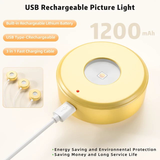 Alt view image 5 of 7 - 6 Pcs Picture Lights, Rechargeable Battery Operated Dimmable 3-Color Wall Light with Remote & Timer for Paintings, Artwork, Gallery, Wall Decor, Photo Frames