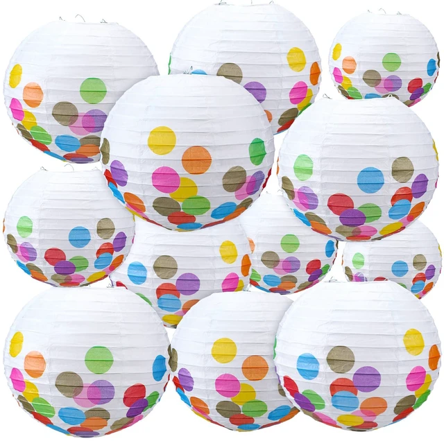 Main image of 12 Pcs Pastel Paper Lanterns 10" Dots Classic Color Hanging Lanterns for Classroom Birthday Wedding Ceiling, Back to School Party, Assorted Pastel Colors Set, Round Paper Decor