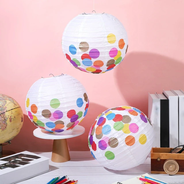 Alt view image 2 of 7 - 12 Pcs Pastel Paper Lanterns 10" Dots Classic Color Hanging Lanterns for Classroom Birthday Wedding Ceiling, Back to School Party, Assorted Pastel Colors Set, Round Paper Decor