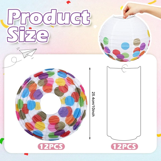 Alt view image 3 of 7 - 12 Pcs Pastel Paper Lanterns 10" Dots Classic Color Hanging Lanterns for Classroom Birthday Wedding Ceiling, Back to School Party, Assorted Pastel Colors Set, Round Paper Decor